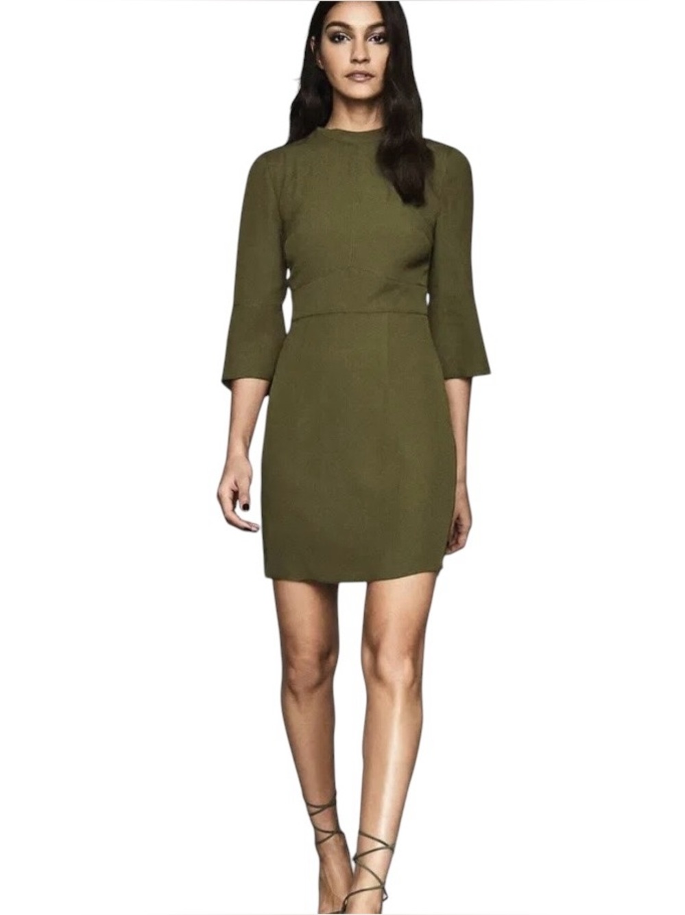 Reiss Olive Green High-Neck Mini Dress